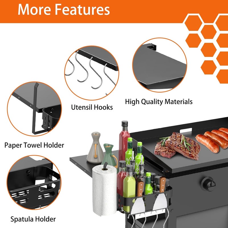 PHYESUVIN Foldable Griddle Side Shelf and Caddy for Blackstone 28" Griddle, Grill Accessories Space Saving for Blackstone with Paper Towel Holder, 4 Hooks and Storage Box Grill Parts - Image 3